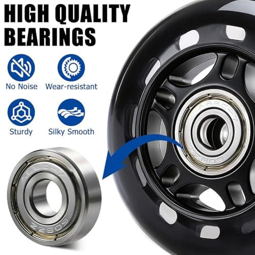 TOBWOLF 8 Pack 70mm 82A Indoor Inline Skate Replacement Wheels, Black — view 3