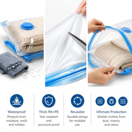 2 Pack Vacuum Storage Bags, 100 x 130cm Extra Large Reusable Vacuum Seal Bags with Hand Pump, Airtight Double Zip Seal Space Saver Bags for Clothes, Duvets, Bedding & Travel — view 5