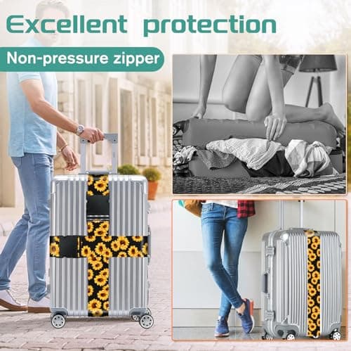 Slohif Luggage Straps for Suitcases Travel Belt Accessories Luggage Connector Identifiers 2 Pack Over Handle with Buckle Unique Nylon Adjustable Strap for Sleeping Bag Car Seat Sunflower — view 5