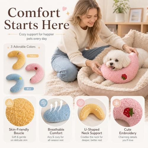 3 Pcs Cats and Small Dogs Neck Pillow Bed, U-Shaped Calming Neck Support — view 4