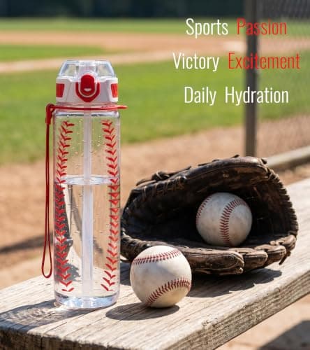 MYFOREST Baseball Water Bottle, Lightweight, Quick-Open Gulp Lid/Straw — view 3