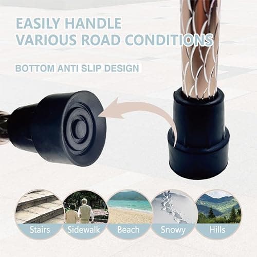 Adjustable Walking Stick Cane with Grip Ergonomic Handle for Men Women (Rose Gold) — view 6