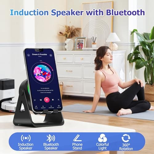 Wireless Induction Speaker, 4-in-1 Portable Bluetooth Speaker (Black) — view 2