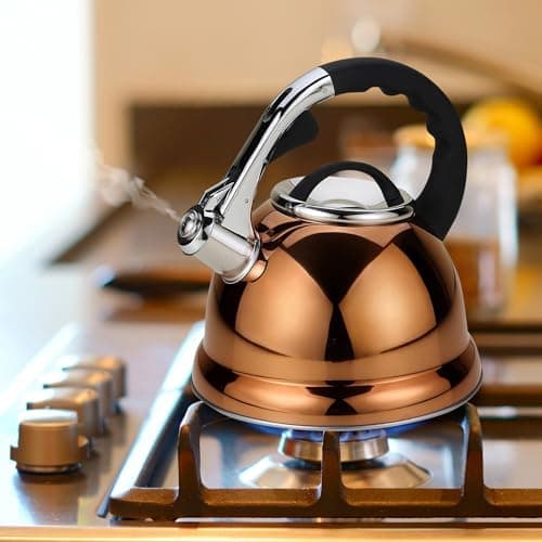 3.5l Gold Whistling Kettle - Stainless Steel Gas Electric Hob Kitchen | Phenolic Handle, Non Drip Whistling Spout, 3.5 litres Capacity - Indoor & Outdoor | Suitable for Fishing, Hiking, Camping — view 2