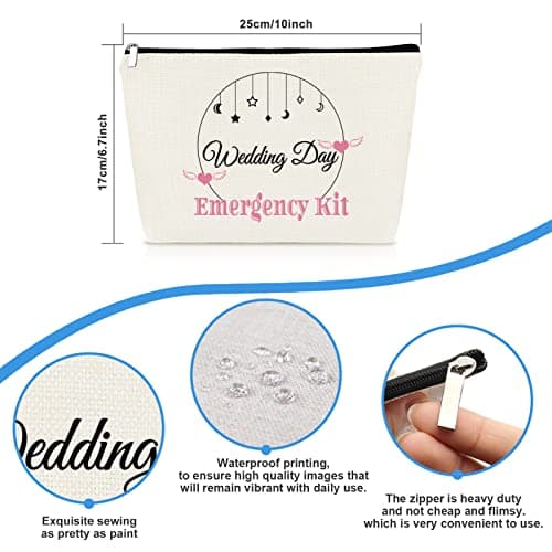 Wedding Day Emergency Kit for Bridal Bridesmaid Makeup Bag Bridal Shower Gift Travel Cosmetic Pouch Bride to Be Gift Maid of Honor Gifts Bachelorette Party Gifts for Best Friend Bestie Cosmetic Bag — view 2