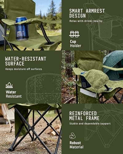Voyager Folding Camping Chairs 2 Pack with Cooler Bag, Lightweight Q195 Steel Frame, 600D Oxford Fabric, Portable & Comfortable -Green — view 5