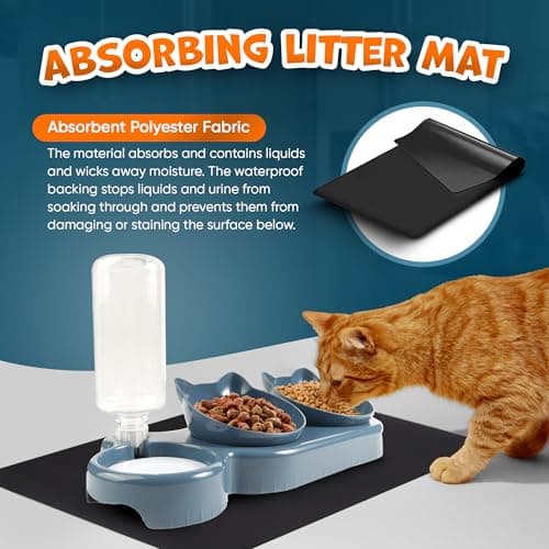 3-in-1 Cat Food And Water Bowl Set with Waterproof Mat - Raised Tilted Cat Bowls with Stand - Non-Slip Pet Food and Drinking Tray - Double Feeding Station with Water Dispenser for Cats & Small Dogs — view 3