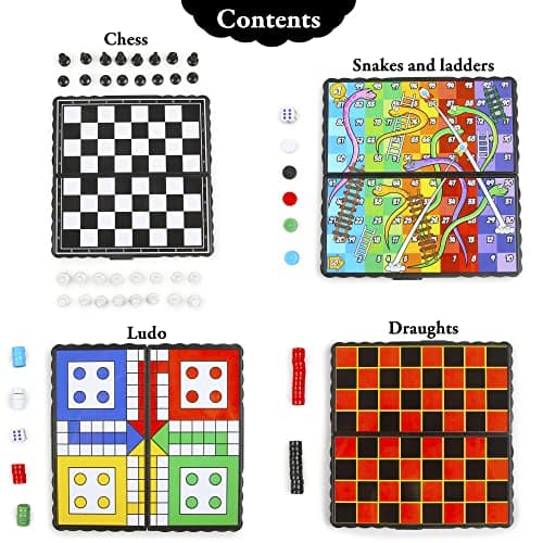 abeec 4 Mini Magnetic Games – 4 x Travel Games Includes Chess, Snakes And Ladders, Ludo & Draughts – Plane Activities For Kids - Travel & Pocket Games - Mini Travel Games — view 4