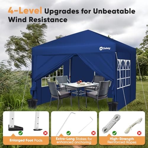 Sekey Pop Up Gazebo with Sides 3m x 3m, Heavy Duty Gazebo with Carry Bag, Instant Setup, Waterproof 1000mm - Marquee Garden Party Tent Outdoor, Navy — view 4