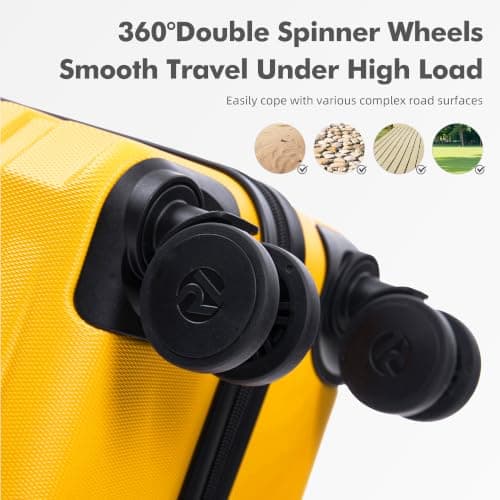 Rocklands Large Suitcase Hard Shell Lightweight 4 Dual Spinner Wheels Trolley Luggage Suitcase Hold Check in Luggage TSA Combination Lock (Mango Yellow, Small 20") — view 4