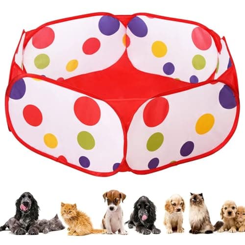 Portable Small Animals Playpen - Outdoor/Indoor Pop Up Play Pen, Hamster Play Pen Pop Open Pet Exercise Fence, Breathable Foldable Pet Cage Tent, Small Animal Playpen for Rabbits, Guinea Pig(Red)