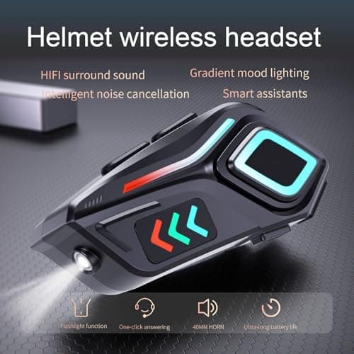 Denash 5.4 Motorcycle Helmet Speaker, Graphene Diaphragm Noise Canceling Music Control IPX8 Water Proof, Flashlight Feature for Easy Nighttime Travel — view 2