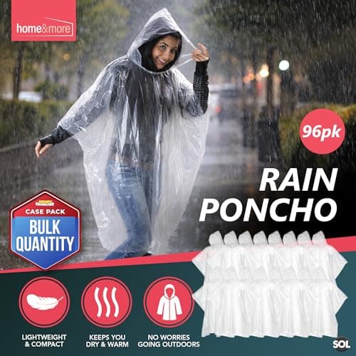 SOL 96pk Rain Ponchos - Clear Waterproof Disposable Raincoats Bulk — view 3