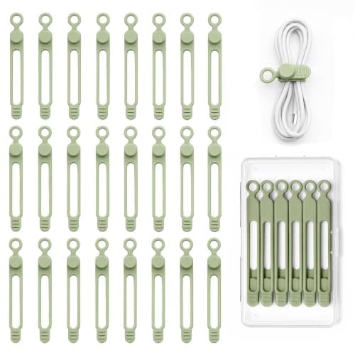 24PCS Reusable Silicone Cable Ties, Adjustable Cable Straps with Secure Buckle, Cord Organisers for Phone Chargers, Earphones, USB and Computer Cables, Home, Office and Travel
