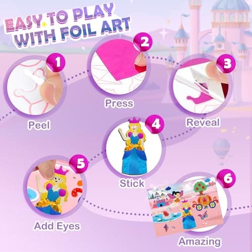 URMYWO Foil Fun Arts & Crafts for Kids Ages 4-12 | Large Size | 20 Themes | Double Sided with Coloring Back | No Mess Art Kit | Travel Toys Gifts for Girls Boys (Colorful) — view 2