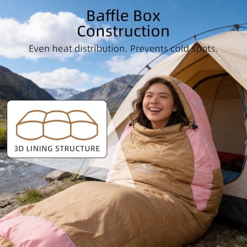 HLITMOUT Down Sleeping Bag with Pillow for Adults and Youth (Pink, Regular) — view 6