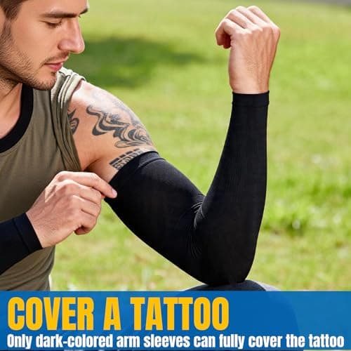 PFFY 4 Pairs Arm Sleeves Cooling UV Protection Compression, Black*2 + Grey*2, One size — view 5
