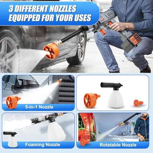 DEWINNER 32V Cordless Battery Powered Pressure Washer, 700PSI Portable Pressure Washer with 5-in-1 Adjustable Nozzle Suitable for Washing Cars/Fences/Siding — view 3