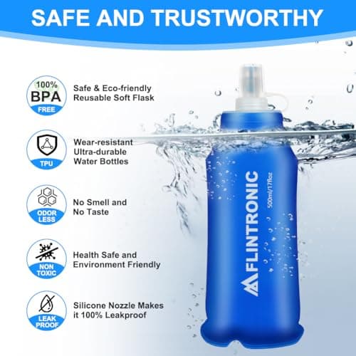 flintronic TPU Soft Flask, 500ML Collapsible Water Bottle, Lightweight Soft Water Bottle for Unisex Hydration, BPA-Free, Leakproof Foldable Water Bottle for Running, Cycling, Climbing — view 4