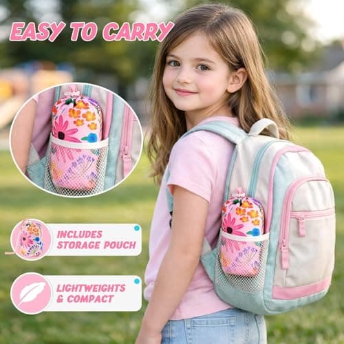 WAWSAM Kids Poncho Waterproof - Flower Rain Poncho for Girls - Lightweight Hooded Raincoat with Storage Bag - Portable Rainwear for School & Travel — view 5