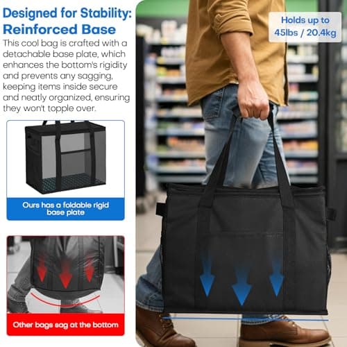 Beautyshow Cooler Bag, 30L Large Insulated Cool Bag, Heavy Duty Grocery Shopping Bags with Reinforced Bottom, Thick Lined, Foldable Thermal Food Delivery Bags for Picnic, Beach, BBQ, Camping, Travel — view 3