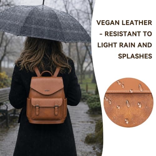 Eshow Backpack Womens Anti Theft, Ladies Backpack Water-Resisstant Brown — view 3