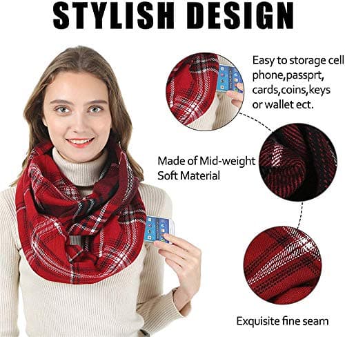 Ulalaza Infinity Scarf with Hidden Zipper Pocket Lightweight Travel Wrap for Women Girls — view 3