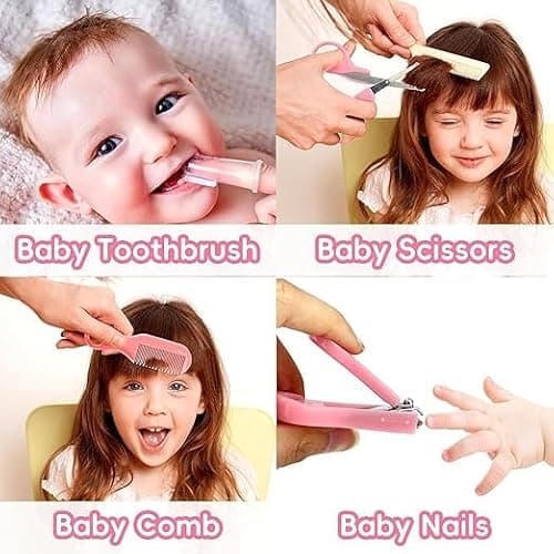 Baby Healthcare and Grooming Kit Nursery Care Kit, Newborn Safety Health Care Set with Hair Brush,Comb,Nail Clippers and More for Newborn Infant Toddlers Baby Boys (Pink) — view 3