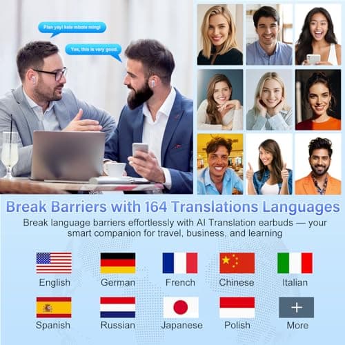 AI Translation Earbuds Real Time with Audio and Video Calls, 164 Language/7 Translation Modes Translator Earbuds Bluetooth 5.4 with APP, 48H AI Ear Buds Translator Device for Business/Learning, Purple — view 5