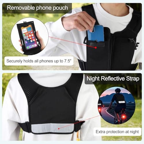 PUGTOW Running Vest Hydration Pack Phone/Bottle Pockets Reflective Unisex — view 5
