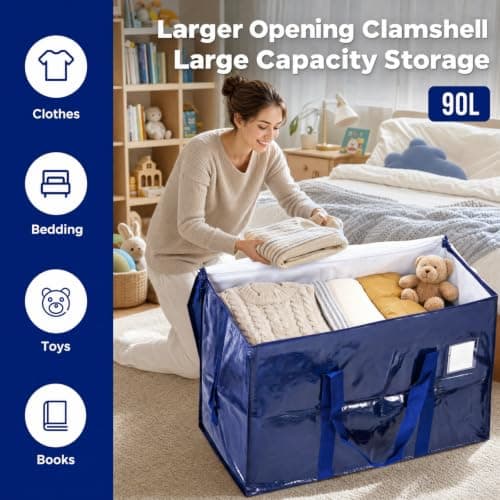 Mepham 4 Pack 90L Heavy Duty Moving Bags, Large Storage Bags with Reinforced Handles, Double Zipper, Waterproof Foldable Totes, Reusable Packing Bags for Moving, Home, Dorm & Travel — view 2