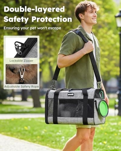 pecute® Cat Carrier Large, Breathable Pet Carrier Bag, Dog Carrier M, Grey — view 4