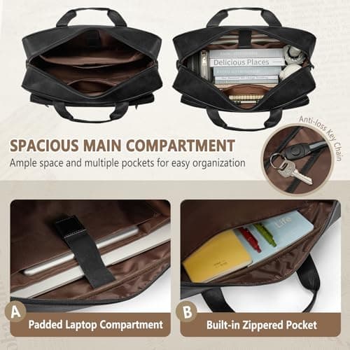 RAINSMORE 16 Inch Laptop Messenger Bag for Men, PU Leather Work Briefcase — view 3