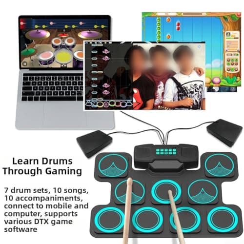 Silicone Electric Drum Kit with Dual Built-in Speakers(Black) — view 6