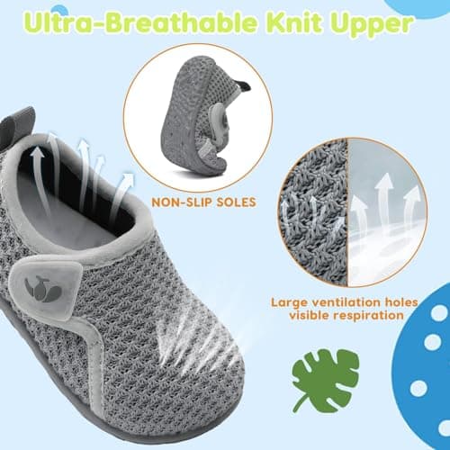 JIASUQI Baby Shoes Boys Girls Breathable First Walking Shoes Infant Soft Sneakers Crib Shoes Lightweight Slip On Shoes(Grey,12-18 Months) — view 5