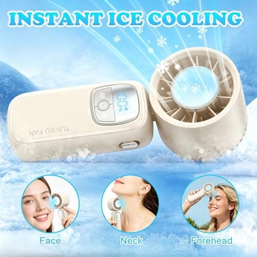 Audasi Handheld Fan,Portable Fan with Ice Cooler 3-in-1 Hand Neck Desk Foldable Design LED Display USB-C Rechargeable 5 Turbo Speed Modesfor Travel Makeup Outdoor Indoor Office Gifts — view 2