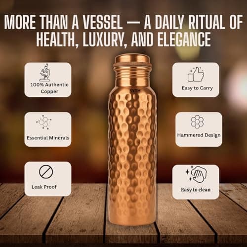 SYTH Luxury 100% Pure Copper Water Bottle - 34 OZ – |BPA Free| Ayurvedic Copper Drinking Bottle for Women and Men – | Lab-Tested, Heavy Duty & Leak-Proof | Copper Vessel (Luxury Gift Box Included) — view 3