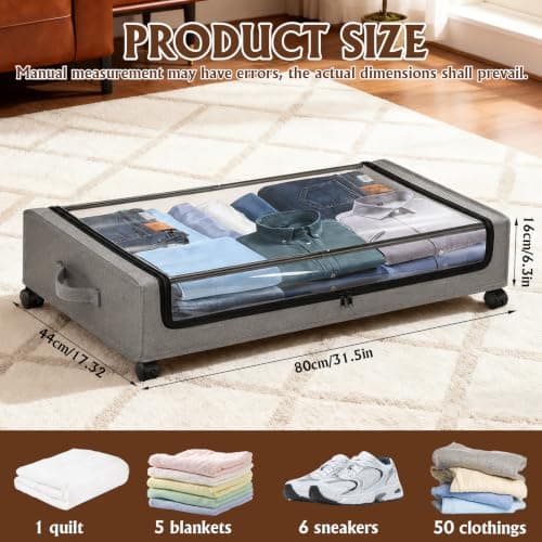 Scettar 2Pcs Under Bed Storage Box on Wheels, Underbed Storage Box with Lid — view 4