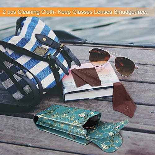 FINTIE Double Glasses Case with Carabiner Hook, Portable Vegan Leather Dual Eyeglasses Bag Anti-scratch Sunglasses Pouch, Spectacle Cases for Women Men, Blossom — view 6