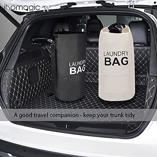 IHOMAGIC 71L Hanging Laundry Hamper Backpack with Adjustable Shoulder Straps, Foldable Laundry Basket with Handle and Pocket - Dirty Clothes Storage Bag for Travel, Laundromat, Apartment (Beige) — view 6
