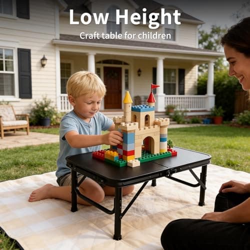 Bingyouth 2ft Small Folding Table 60x40cm, 26/55cm Adjustable Height Portable Camping Table, Lightweight Compact with Carry Handle for Picnic Garden Bedside, Easy-Clean Top, Black — view 2