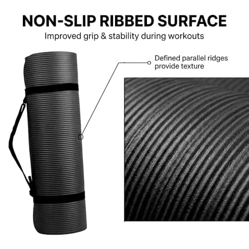 HAADi Yoga Mat Unisex Non-Slip Thick Foam Exercise Mat 10mm with Carry Strap (Black) — view 5