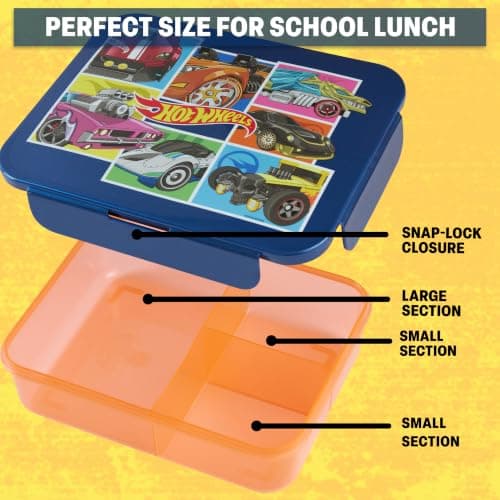 Get Trend Hot Wheels Kids Bento Lunch Box and 640ml Water Bottle Set, BPA-Free Snack Lunch Box with Compartment Set for Travel & Picnics, School Supplies Gifts for Boys (Multi Hot Wheels) — view 4