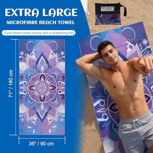 Anavasi 2 Pack Microfibre Beach Towels for Adults, 180 x 90 cm with Net Bag — view 3