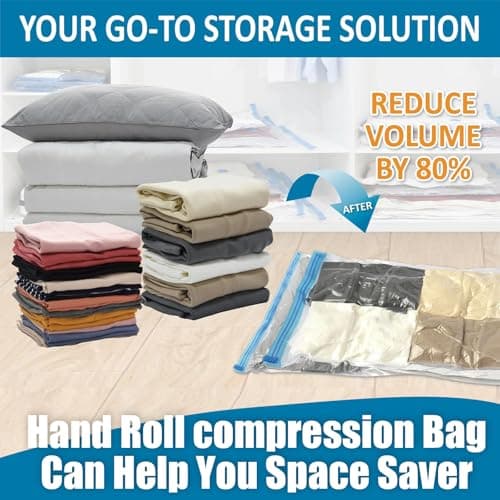 Vacuum Bags for Travel – 10PCS Hand-Roll Compression Storage Bags, 40x60cm, Durable and Reusable, Space-Saving, No Pump Required, Ideal for Clothes, Blankets, and Travel Storage — view 6