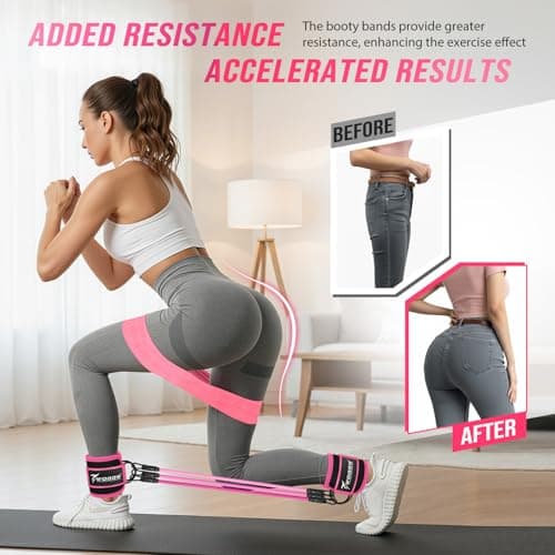 WOQQW Resistance Bands Set for Women - Exercise Bands With Ankle Straps for Legs & Glute Workout, Fabric Booty Bands, Home Gym Fitness Equipment for Hip, Pilates, Yoga, Physical Therapy, Stretch — view 2