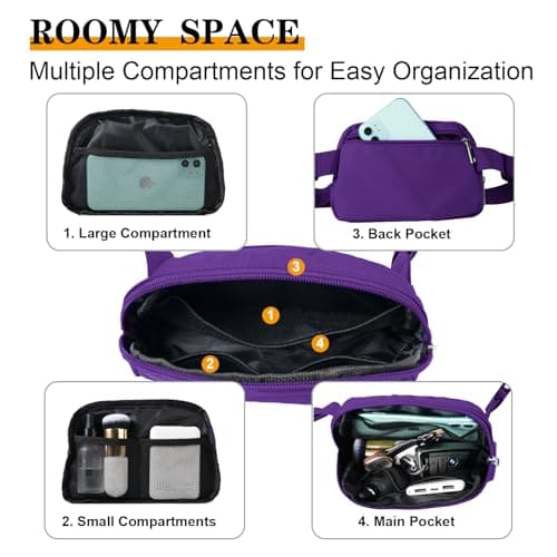 Bomvabe Purple Belt Bag for Women, Small Bum Bag with Adjustable Strap for Ladies Girls Kids Teens, Crossbody Fanny Pack for Travel Outdoors Running Hiking — view 6