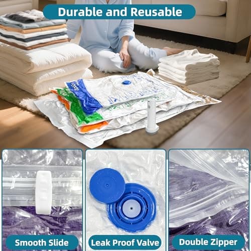 STORAGE MASTER Space Saver Bags for Travel and Home Reusable, 20 Pack Vacuum Storage Bags Save 80% More Storage Space, with Electric Air Pump — view 4
