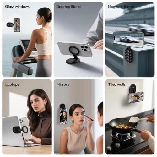3-in-1 Magnetic Suction Cup Phone Mount,360° Rotatable Phone Holder Stand with 18 Strong SuctionCups,Portable Foldable Car Dashboard Mount,Strong Magnetic and Suction Grip for Car,Home,Gym,Travel — view 4