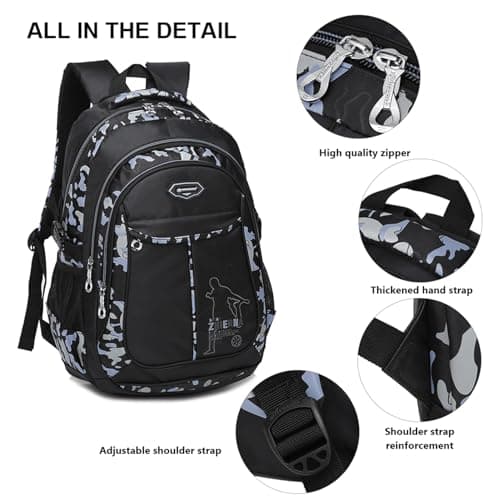 School Backpack Boys Teenager Backpack 3 Piece Set Kids School Bags Children's Backpack Camouflage Backpacks Teenagers School Daypacks Gift Shoulder Bags Set with Lunch Pack and Pencil Case, Gray — view 6